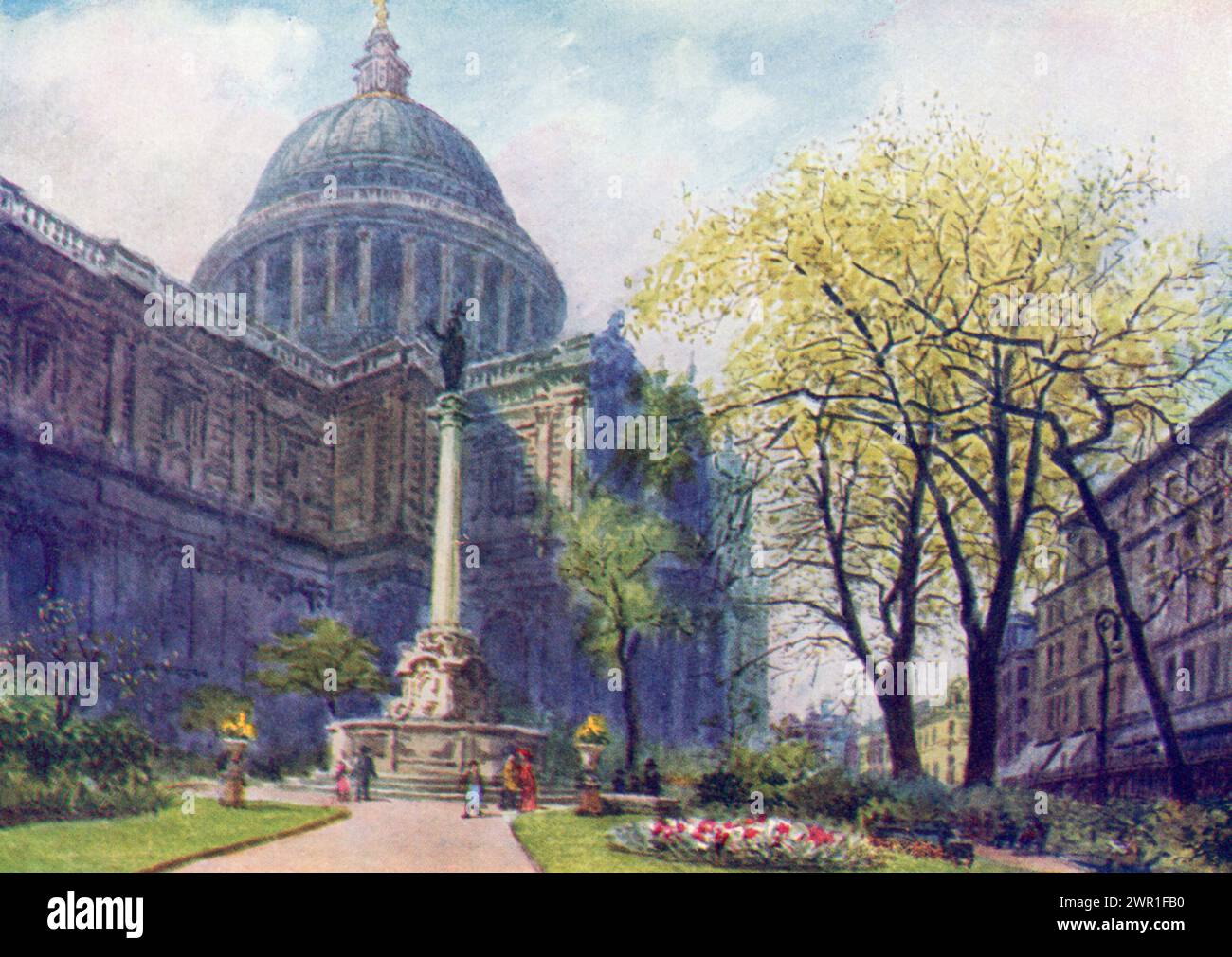 Vista su St Paul's Cathedral from Paul's Cross, c1928. La cattedrale di St Paul, Londra, è una cattedrale anglicana, sede del vescovo di Londra e chiesa madre della diocesi di Londra. L'attuale cattedrale, risale alla fine del XVII secolo ed è stata progettata in stile barocco inglese da Sir Christopher Wren. Foto Stock