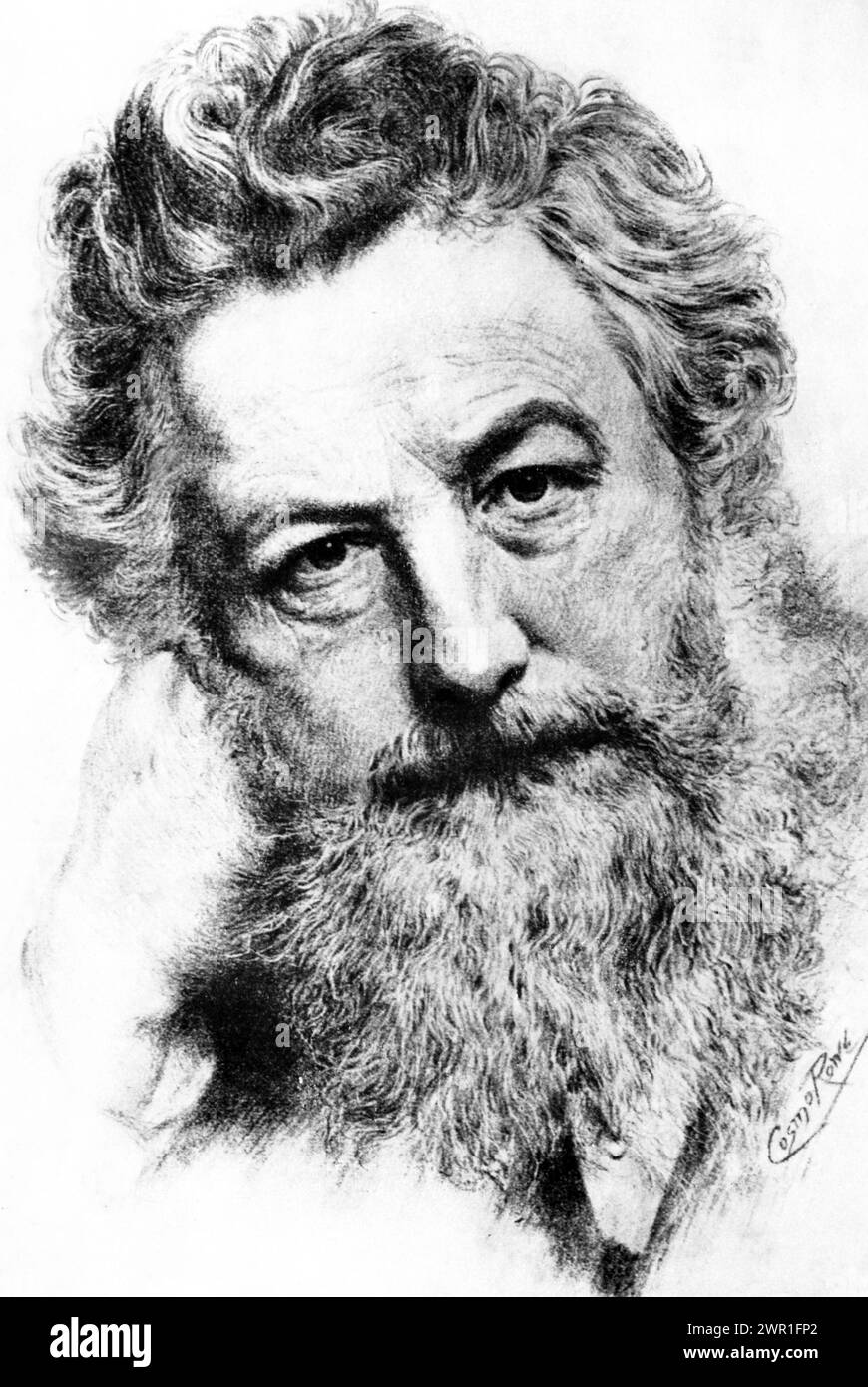 William Morris, c1900. Di Cosmo Rowe (1877-1952). Dopo una fotografia di Frederick Hollyer (1838-1933). Morris era un designer tessile, artista e scrittore inglese. L'eminente socialista era strettamente associato alla Fratellanza Pre-Raphaelite e al movimento inglese Arts and Crafts. Foto Stock