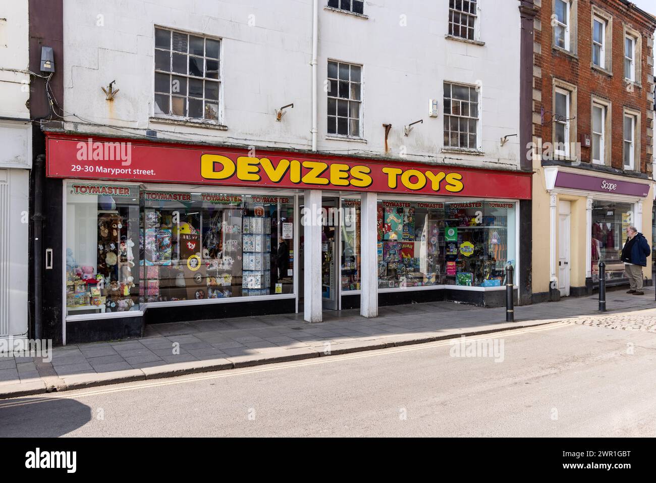 Toymaster Devizes Toys, Maryport Street, Devizes, Wiltshire, Inghilterra, REGNO UNITO Foto Stock