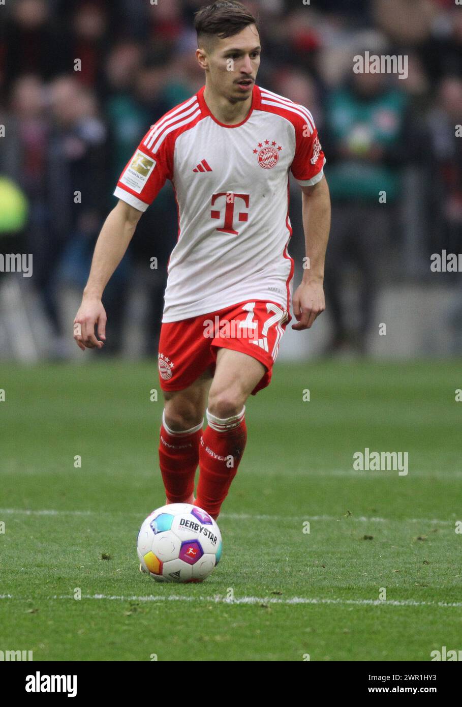 MONACO, Germania. , . 17 Bryan ZARAGOZA in azione durante la partita di calcio della Bundesliga tra il Bayern Muenchen e l'FSV MAINZ 05 all'Allianz Arena di Monaco il 9. Marzo 2024, Germania. DFL, Fussball, 8:1, (foto e copyright @ ATP Images/Arthur THILL (THILL Arthur/ATP/SPP) crediti: SPP Sport Press Photo. /Alamy Live News Foto Stock