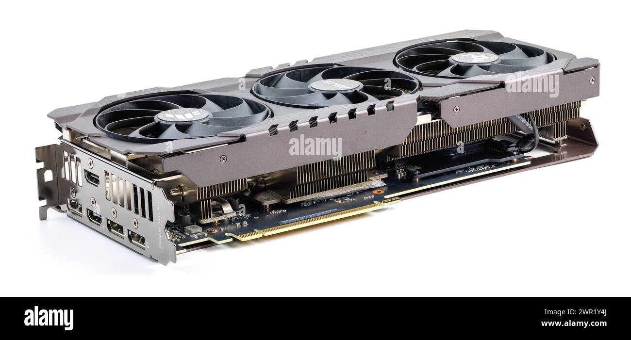 Scheda grafica NVIDIA RTX 3060 OC 12g TUF Gaming su sfondo bianco Foto Stock