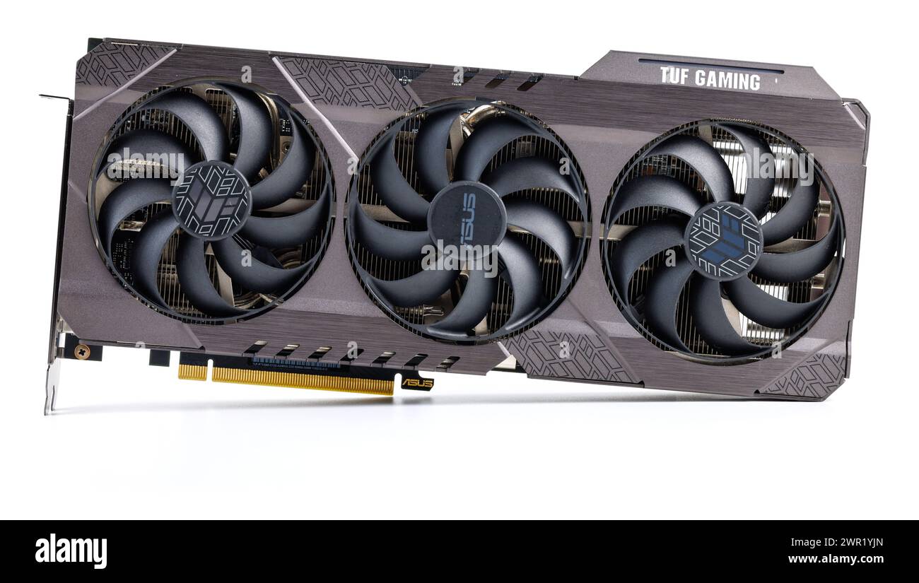 Scheda grafica NVIDIA RTX 3060 OC 12g TUF Gaming su sfondo bianco Foto Stock