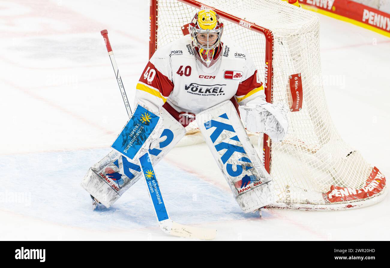 Schwenninger Wild Wings - Düsseldorf EG, Helios Arena, Penny DEL, 37. Spieltag Hauptrunde: N. 40 Henrik Haukeland, Torwart Düsseldorfer EG. (Villingen-S Foto Stock