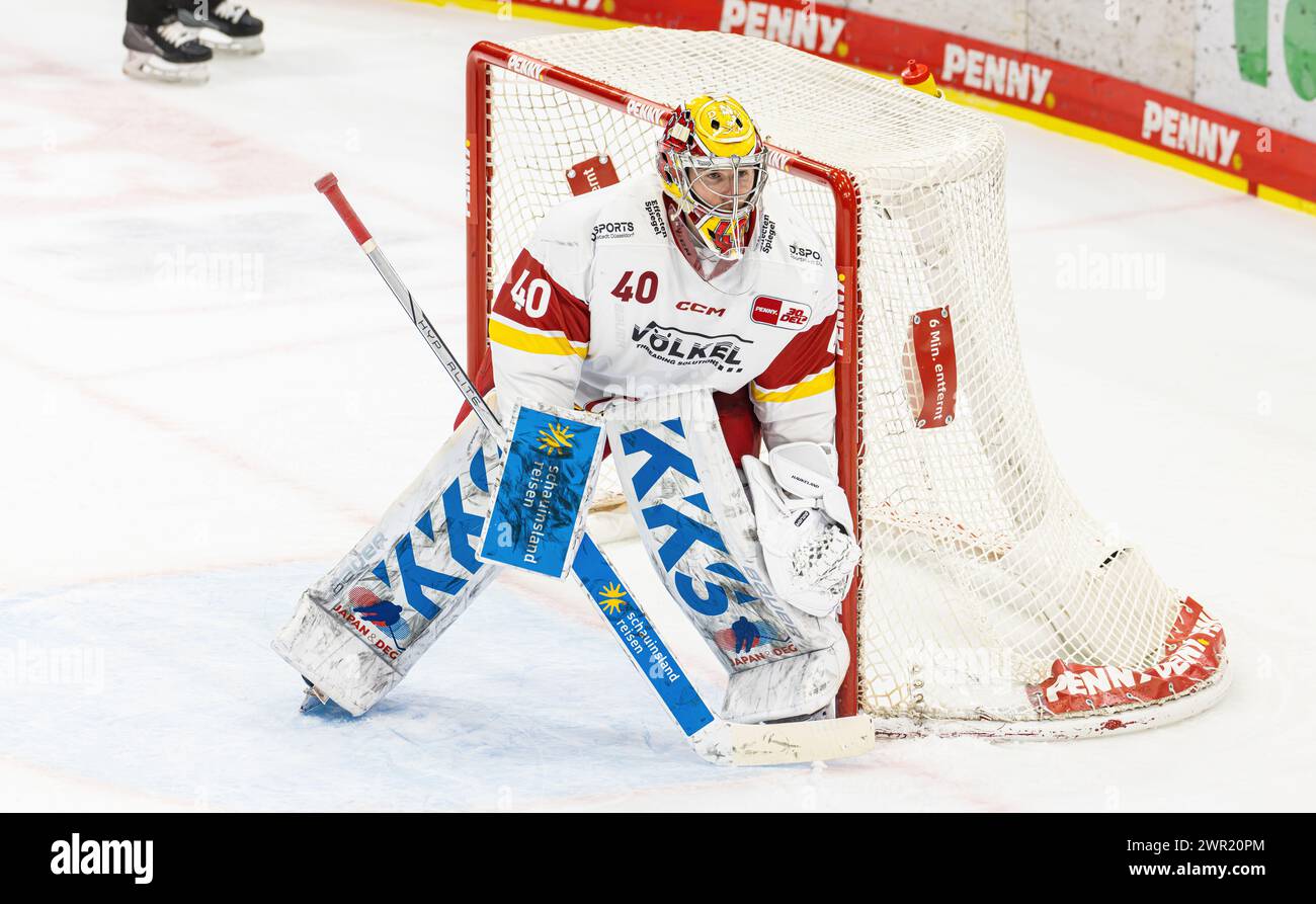 Schwenninger Wild Wings - Düsseldorf EG, Helios Arena, Penny DEL, 37. Spieltag Hauptrunde: N. 40 Henrik Haukeland, Torwart Düsseldorfer EG. (Villingen-S Foto Stock