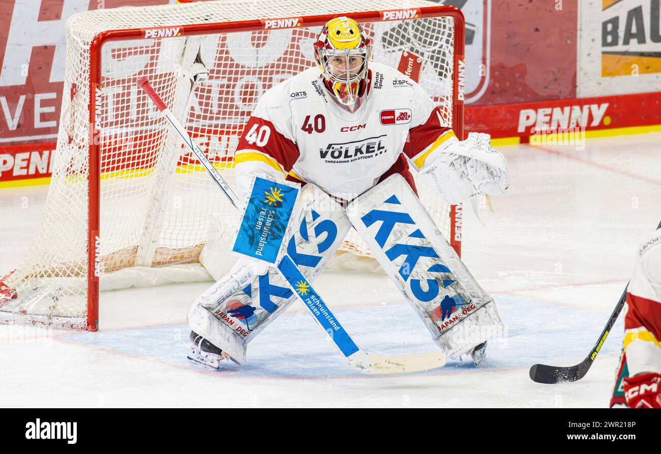 Schwenninger Wild Wings - Düsseldorf EG, Helios Arena, Penny DEL, 37. Spieltag Hauptrunde: N. 40 Henrik Haukeland, Torwart Düsseldorfer EG. (Villingen-S Foto Stock