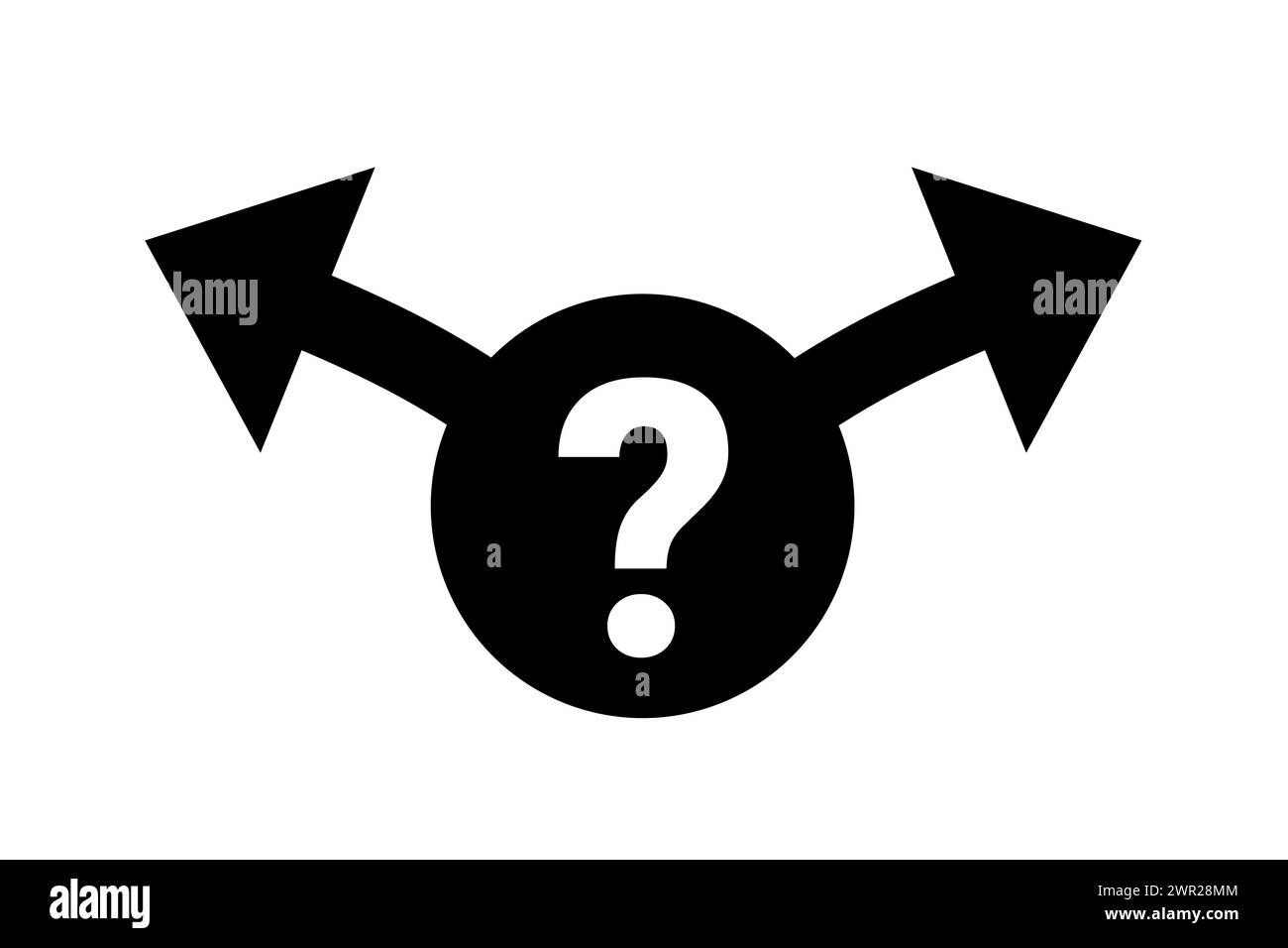 Punto interrogativo e due frecce - scelta e scelta tra due scelte, decisioni e direzioni. Opzione alternativa e dilemma. Illustrazione vettoriale Foto Stock