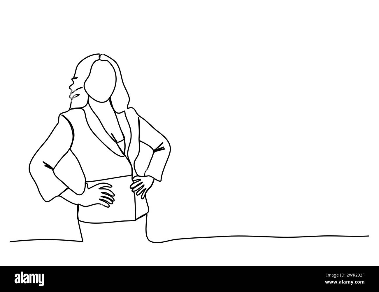 Donna in costume da lavoro, una linea che disegna un'illustrazione vettoriale. Illustrazione Vettoriale