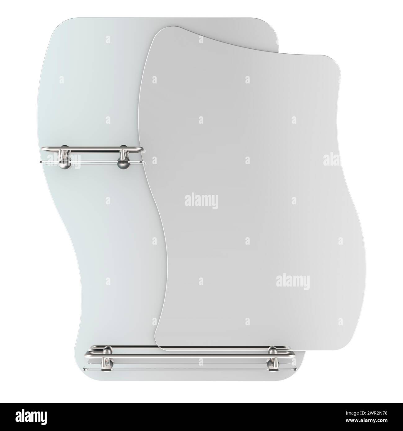 Specchio per il bagno, specchio a parete con ripiani. Rendering 3D isolato su sfondo bianco Foto Stock