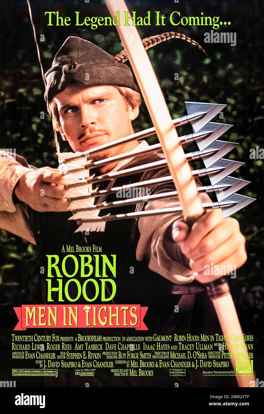 Robin Hood: Men in Tights (1993) diretto da Mel Brooks e interpretato da Cary Elwes, Richard Lewis e Roger Rees. Una parodia della leggenda di Robin Hood in generale, e il film del 1991 Robin Hood: Prince of Thieves in particolare. Fotografia di un poster originale da 1993 US a un foglio. ***SOLO USO EDITORIALE*** credito: BFA / Twentieth Century Fox Foto Stock