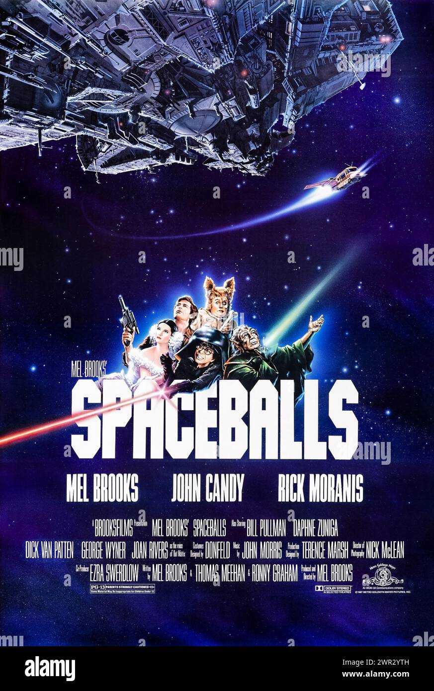 Spaceballs (1987) diretto da Mel Brooks e interpretato da Mel Brooks, John Candy e Rick Moranis. Classica parodia fantascientifica, che la farsa sia con te! Fotografia di un poster originale da 1987 US a un foglio. ***SOLO PER USO EDITORIALE*** credito: BFA / Metro-Goldwyn-Mayer Foto Stock