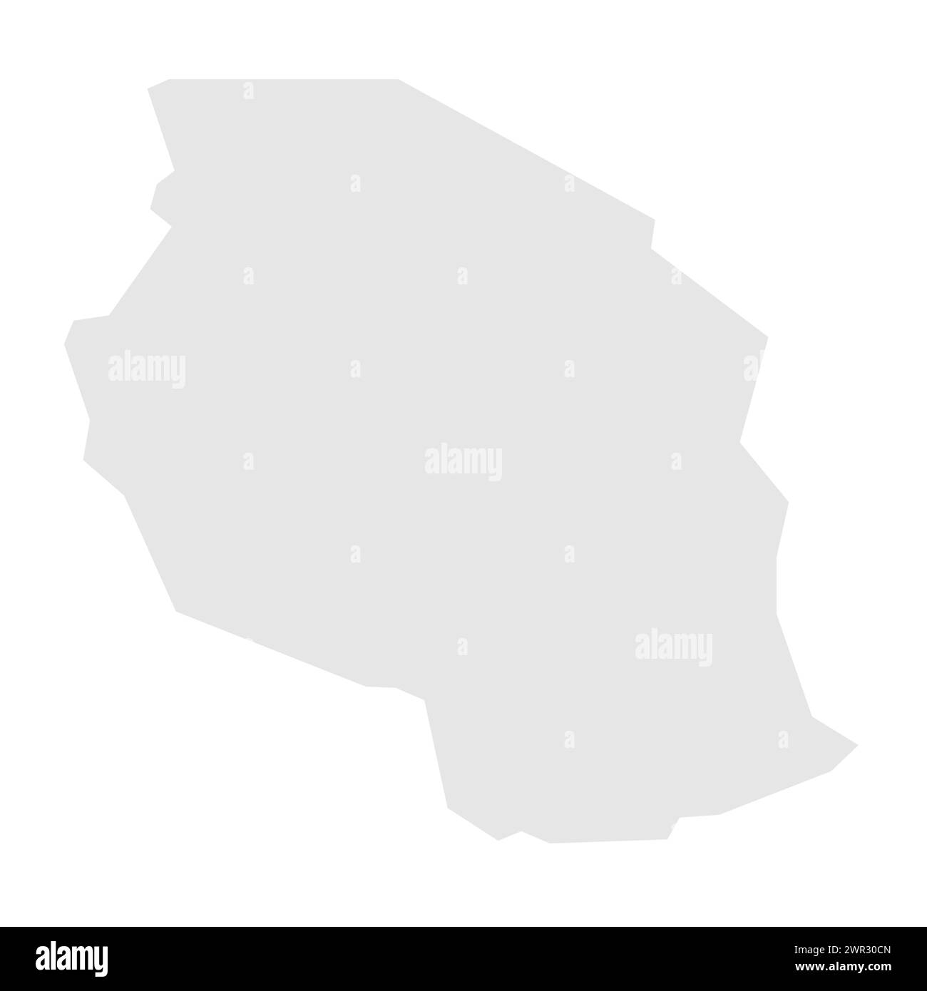 Mappa semplificata del paese della Tanzania. Silhouette in grigio chiaro con angoli vivi isolati su sfondo bianco. Semplice icona vettoriale Illustrazione Vettoriale