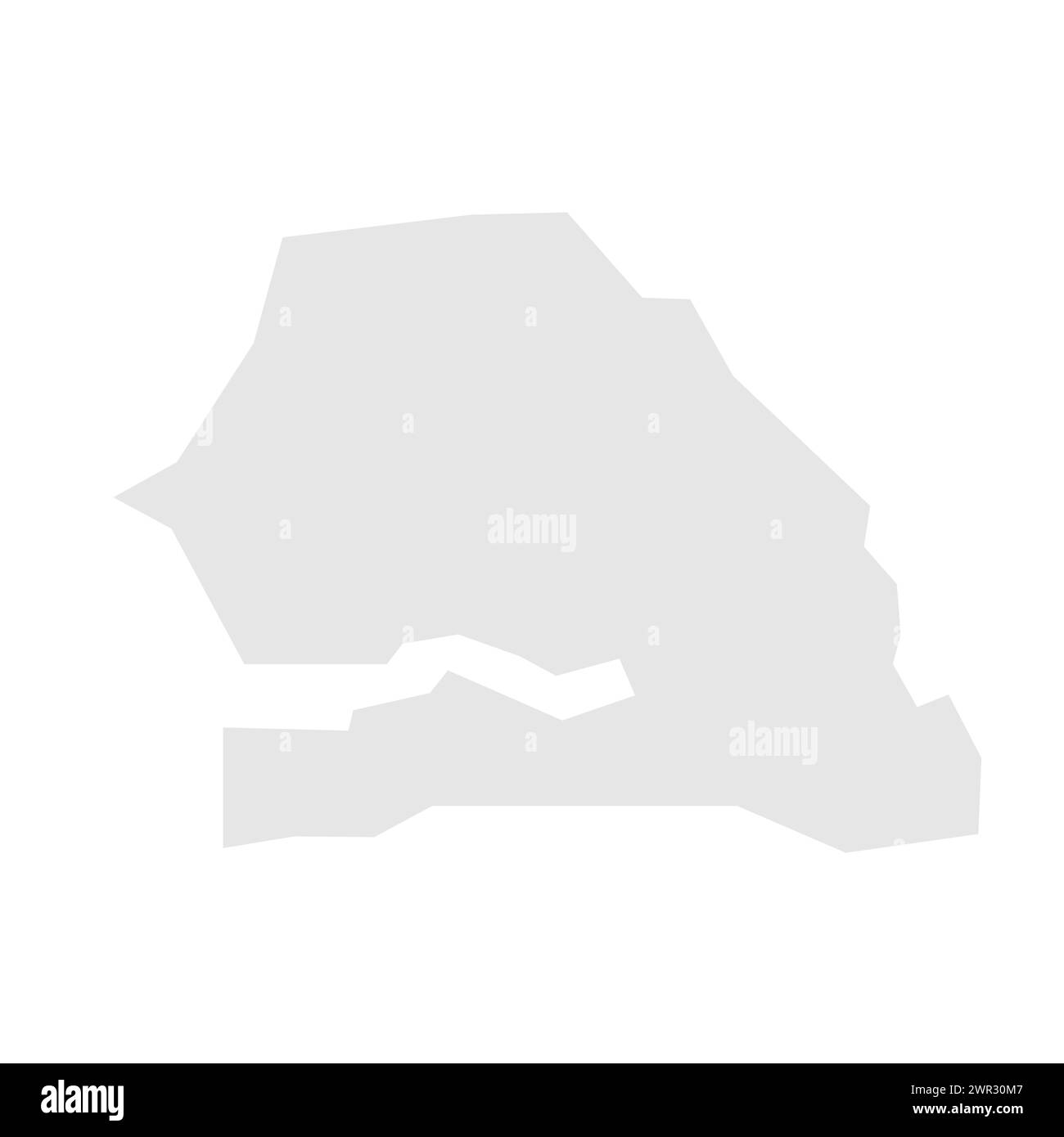 Mappa semplificata del paese del Senegal. Silhouette in grigio chiaro con angoli vivi isolati su sfondo bianco. Semplice icona vettoriale Illustrazione Vettoriale
