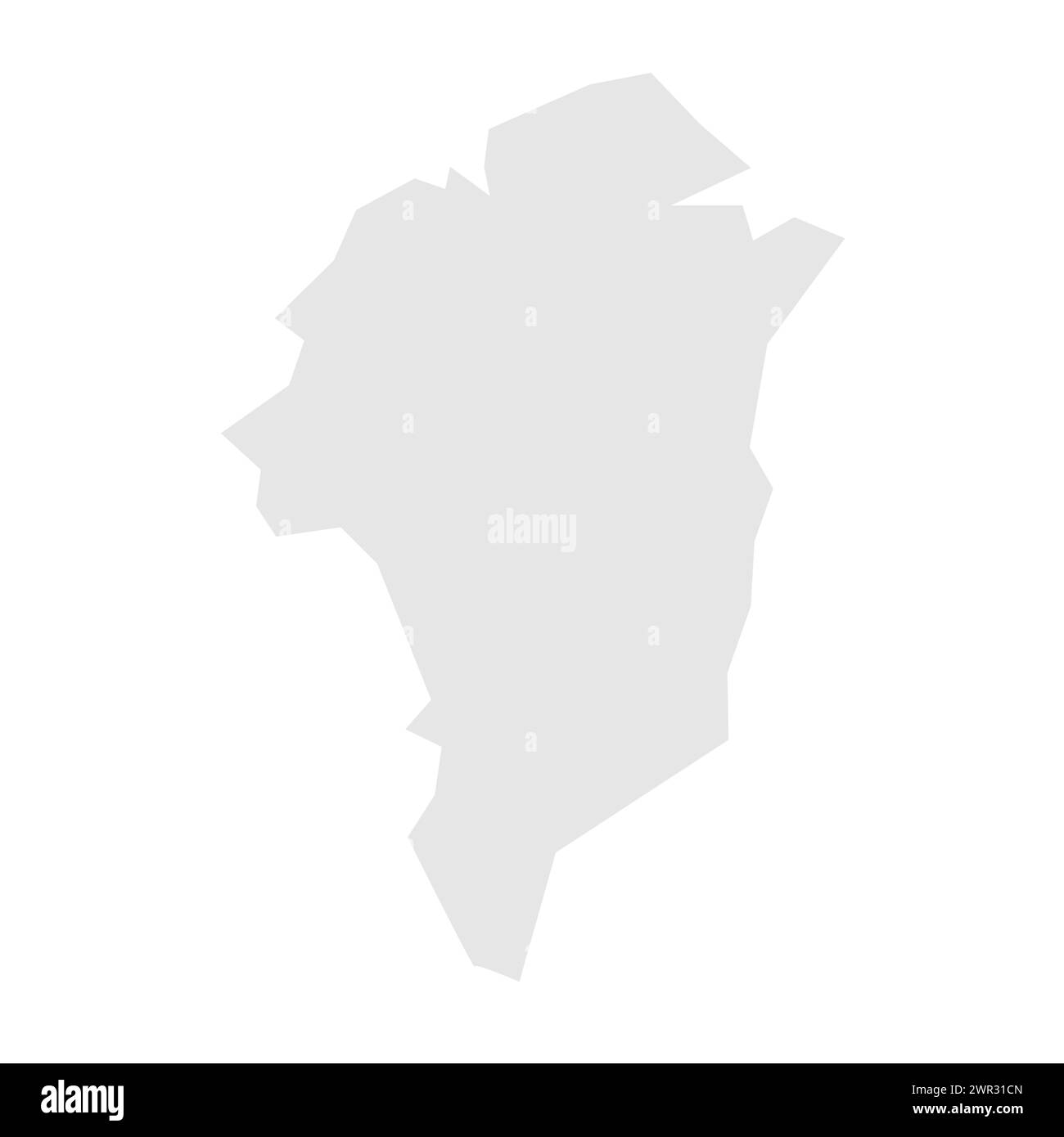 Mappa semplificata della Groenlandia. Silhouette in grigio chiaro con angoli vivi isolati su sfondo bianco. Semplice icona vettoriale Illustrazione Vettoriale