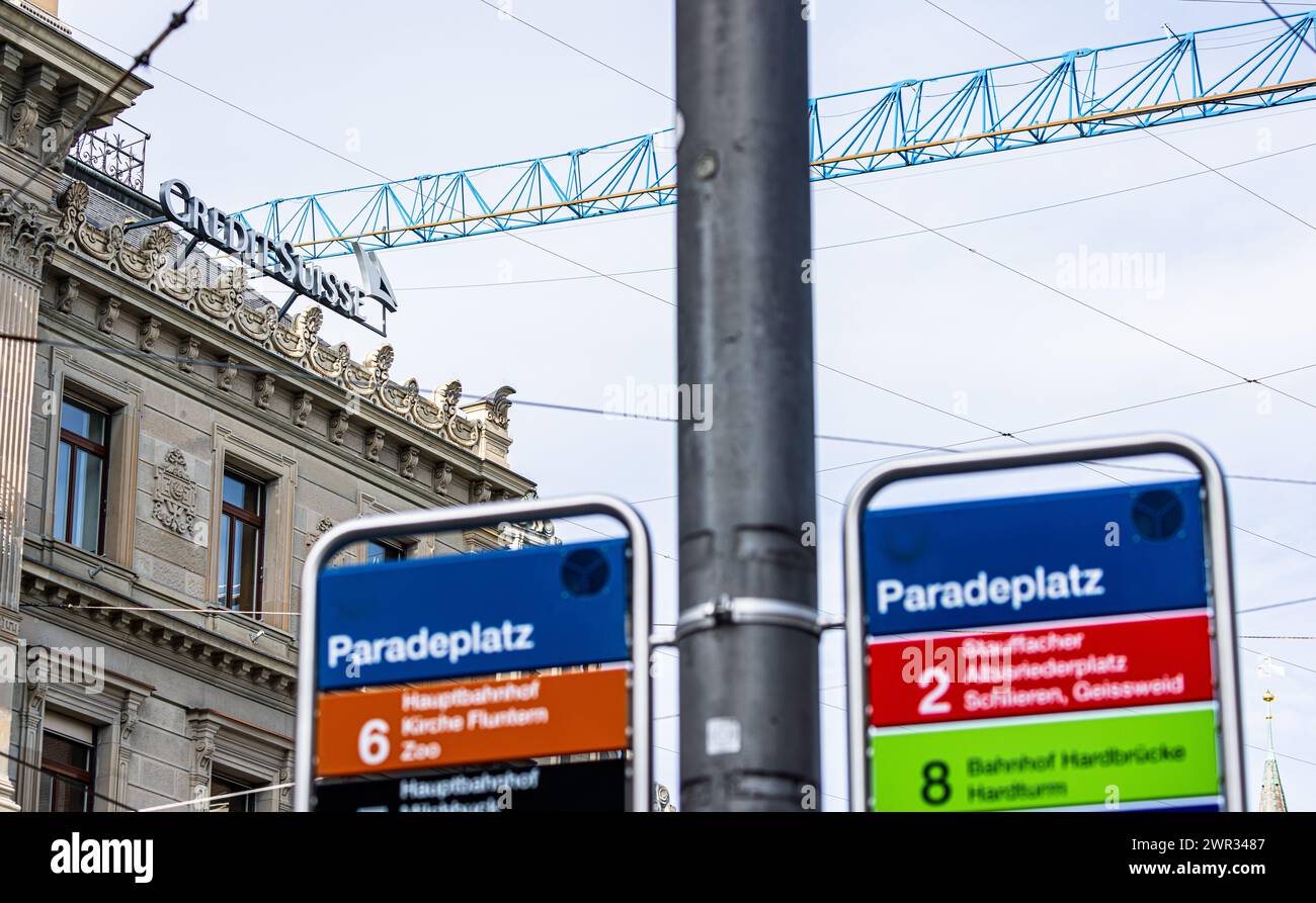 Der Hauptsitz der Schweizer Grossbank Credit Suisse beim Zürcher Paradeplatz im Stadtkreis 1 in der Stadt Zürich. (Zürich, Schweiz, 18.03.2023) Foto Stock