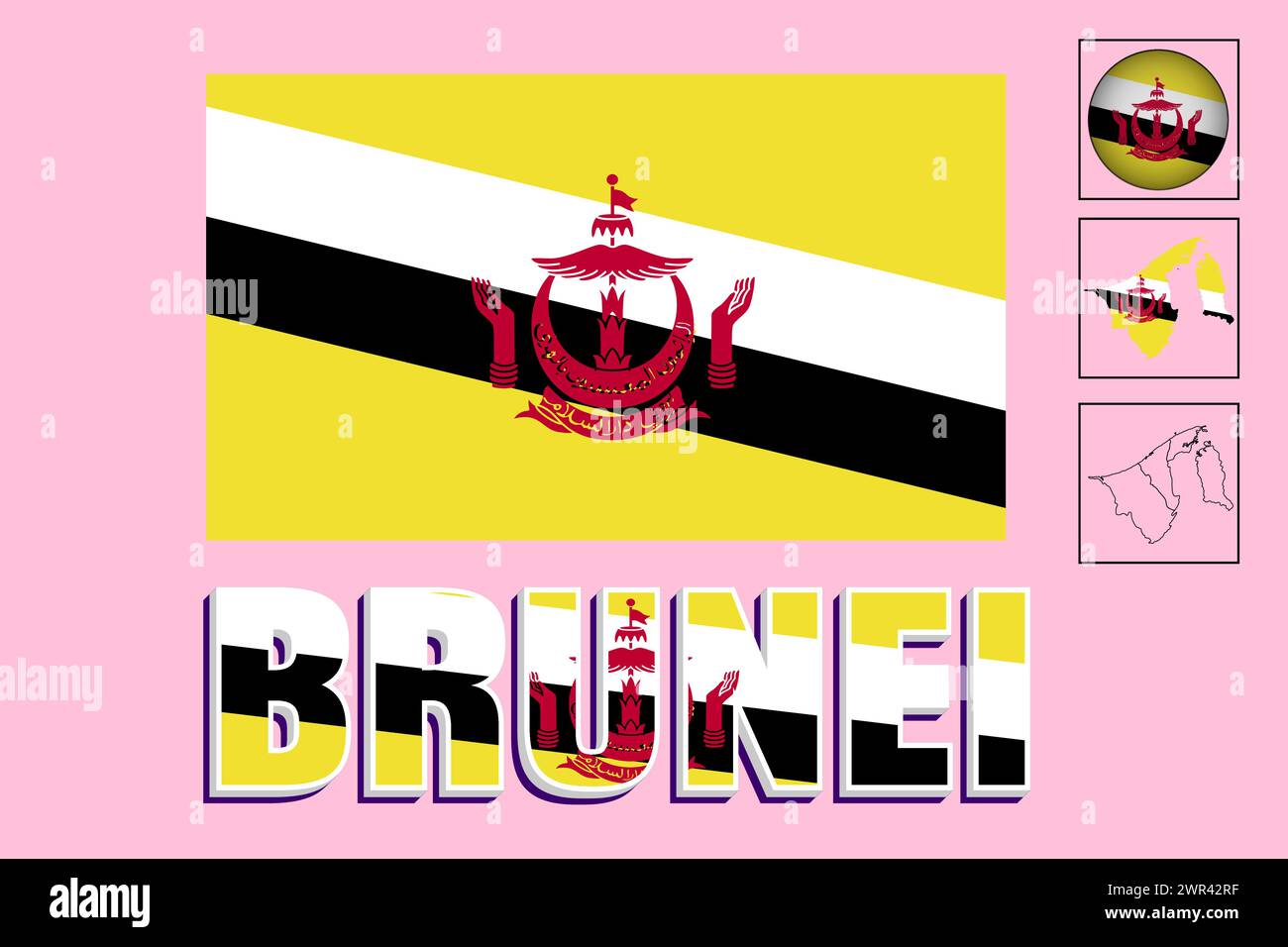 Bandiera e mappa Brunei nell'illustrazione vettoriale Illustrazione Vettoriale