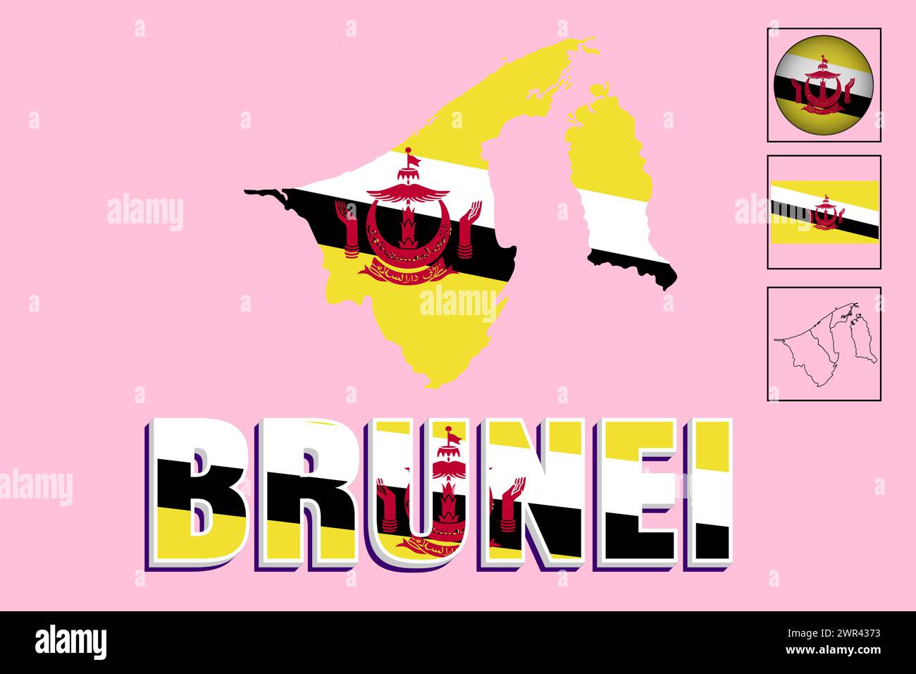 Bandiera e mappa Brunei nell'illustrazione vettoriale Illustrazione Vettoriale