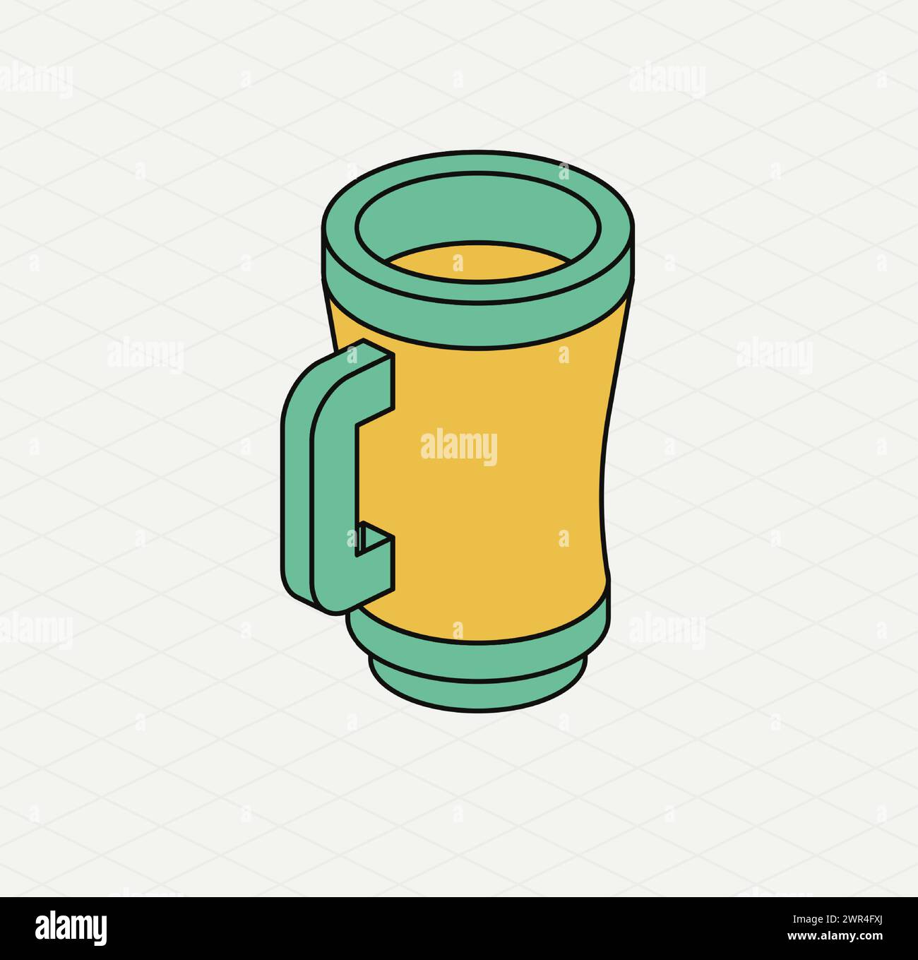 Tazza verde gialla. Icona isometrica. Simbolo del giorno di San Patrizio. Illustrazione vettoriale. Stile moderno Illustrazione Vettoriale