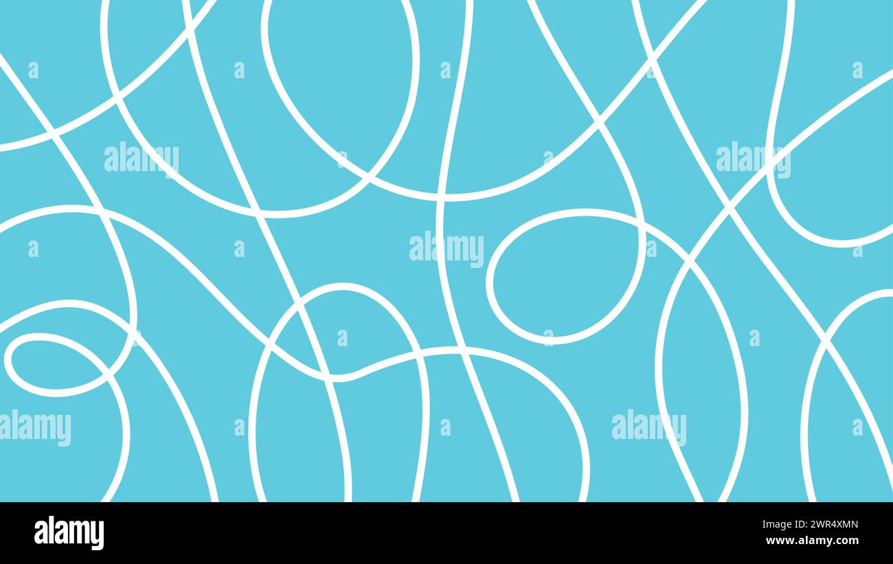 Ampio sfondo astratto con linea bianca disegnata a mano, scarabocchio. Striscione orizzontale con sfondo blu Illustrazione Vettoriale