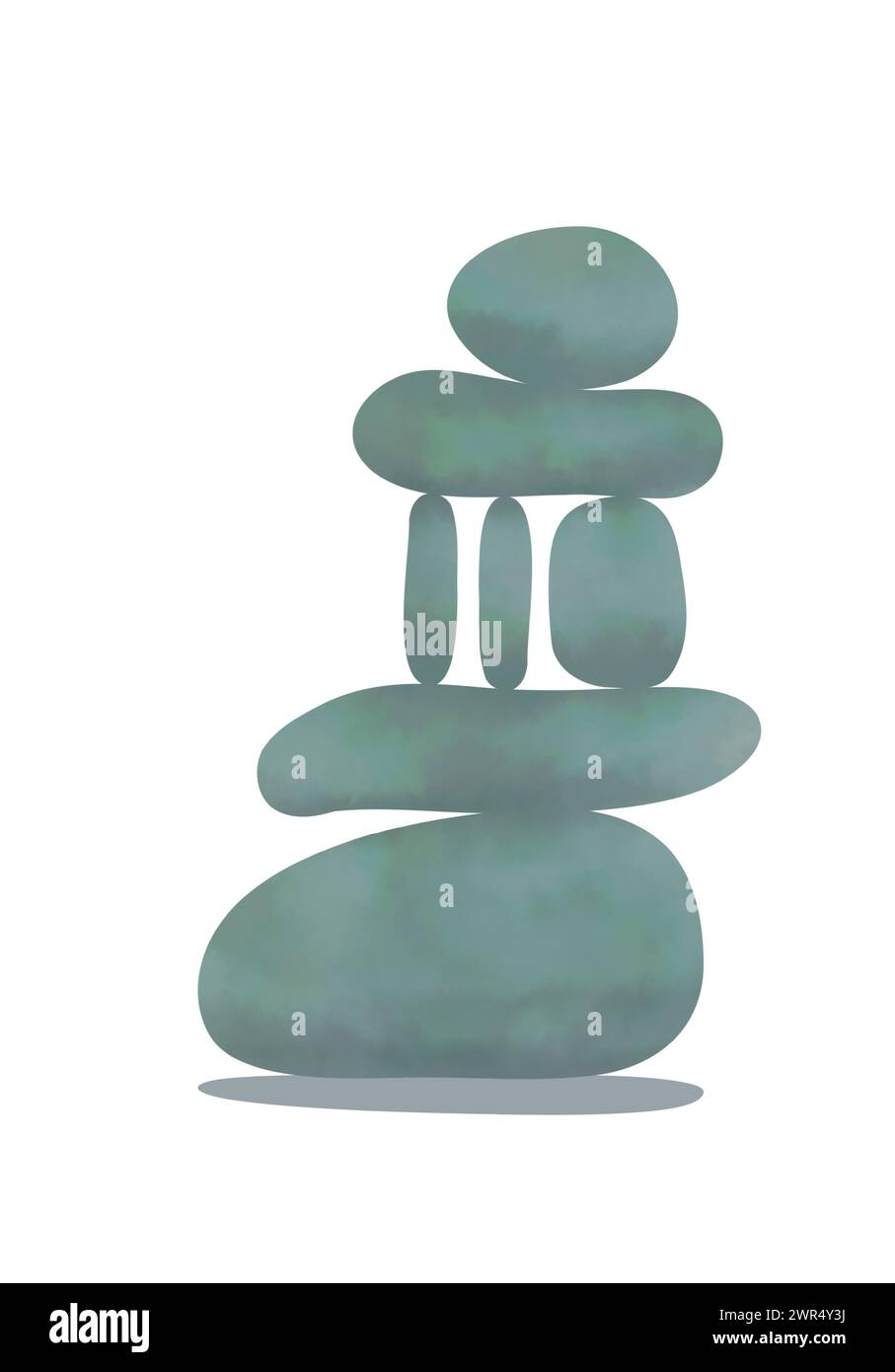 Pietre Zen, forma geometrica creativa piramide di ciottoli isolata su sfondo bianco. Disegno a colori delle rocce del centro benessere. Concetto di equilibrio e armonia Illustrazione Vettoriale