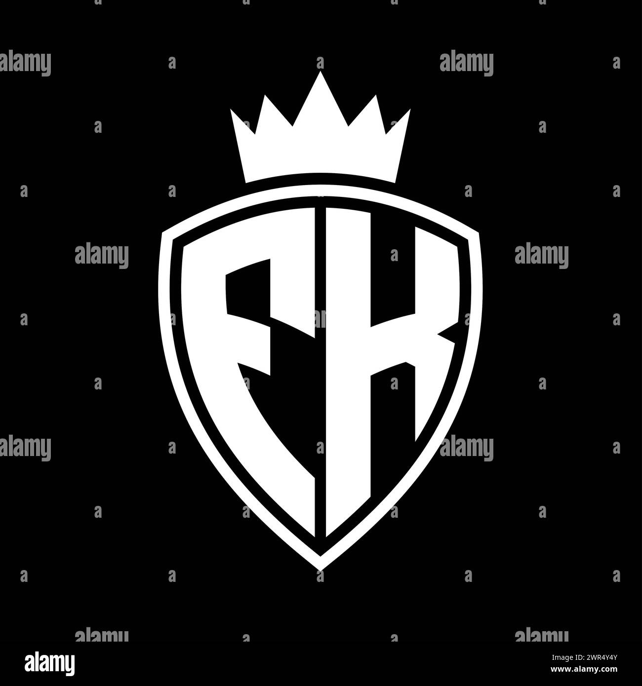 Monogramma in grassetto FK Letter con scudo e profilo a corona con modello di design in bianco e nero Foto Stock