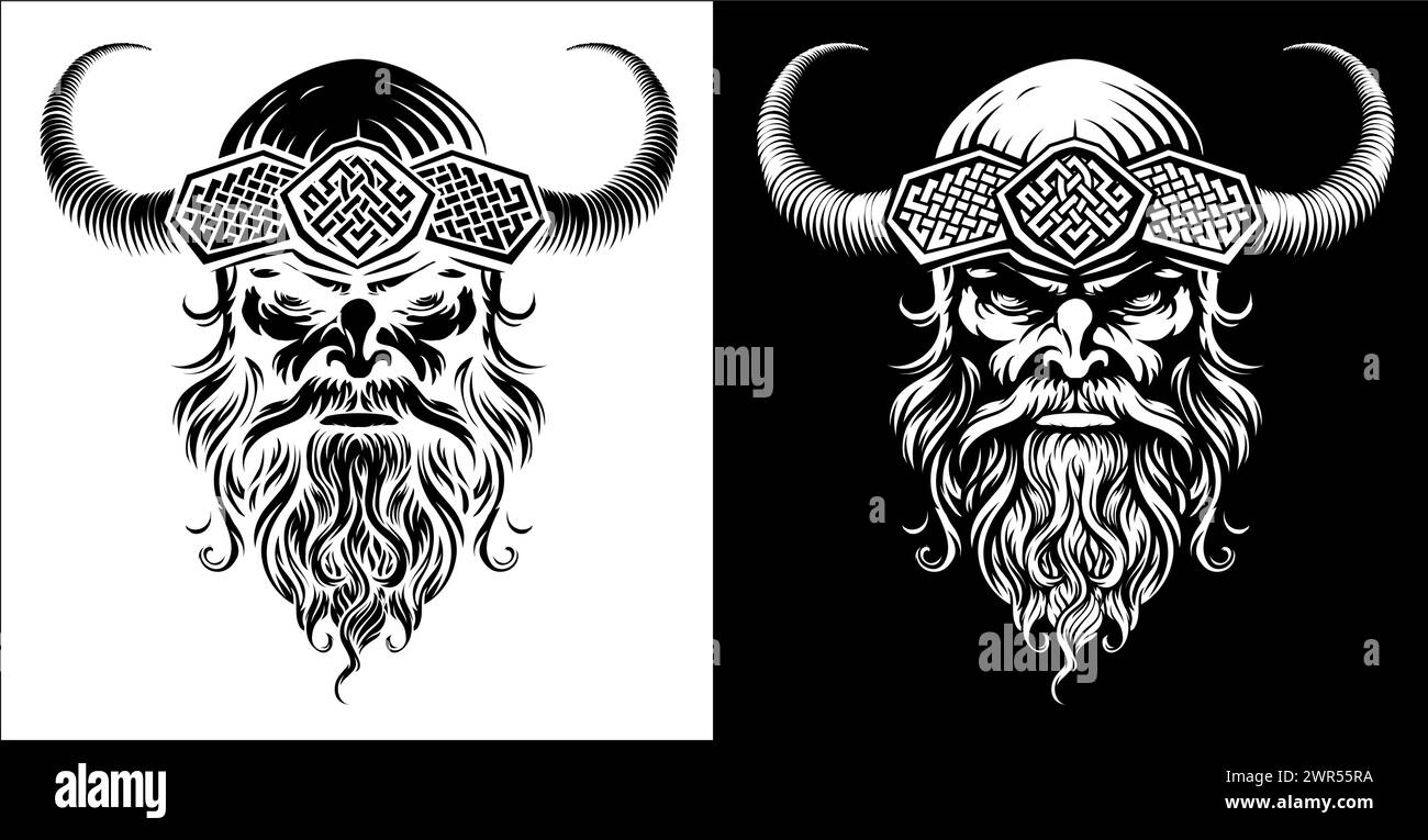 Viking Warrior Man strong Mascot Face in Helmet Illustrazione Vettoriale