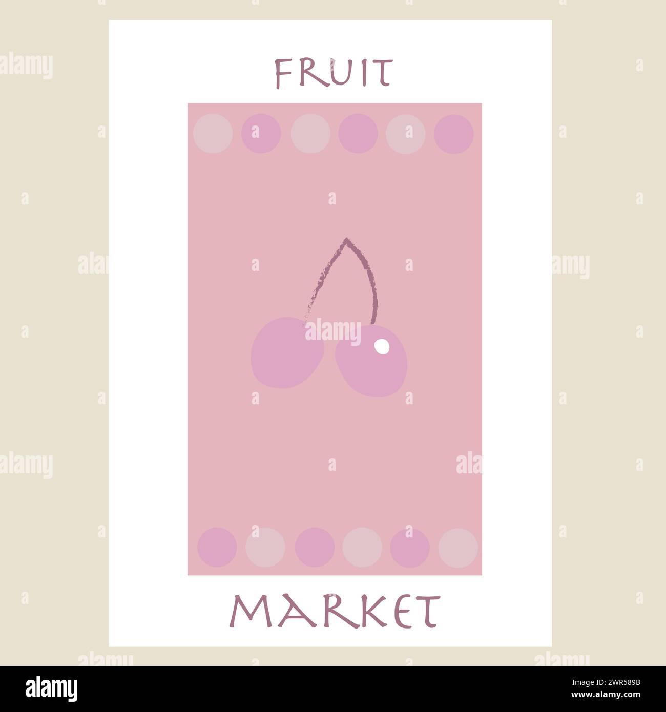 Poster di design con illustrazioni per il mercato della frutta e della ciliegia Illustrazione Vettoriale