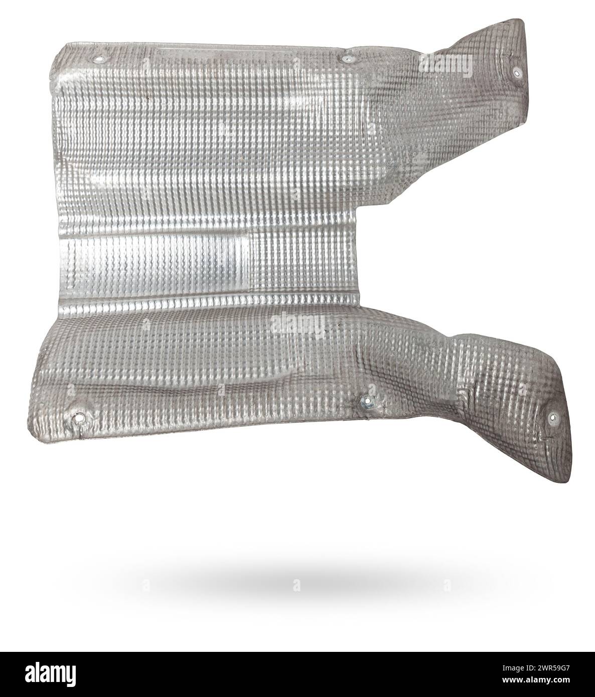 Scudo termico in alluminio per proteggere le parti della carrozzeria del veicolo dallo scarico caldo. Catalogo ricambi auto. Isolamento termico. Foto Stock