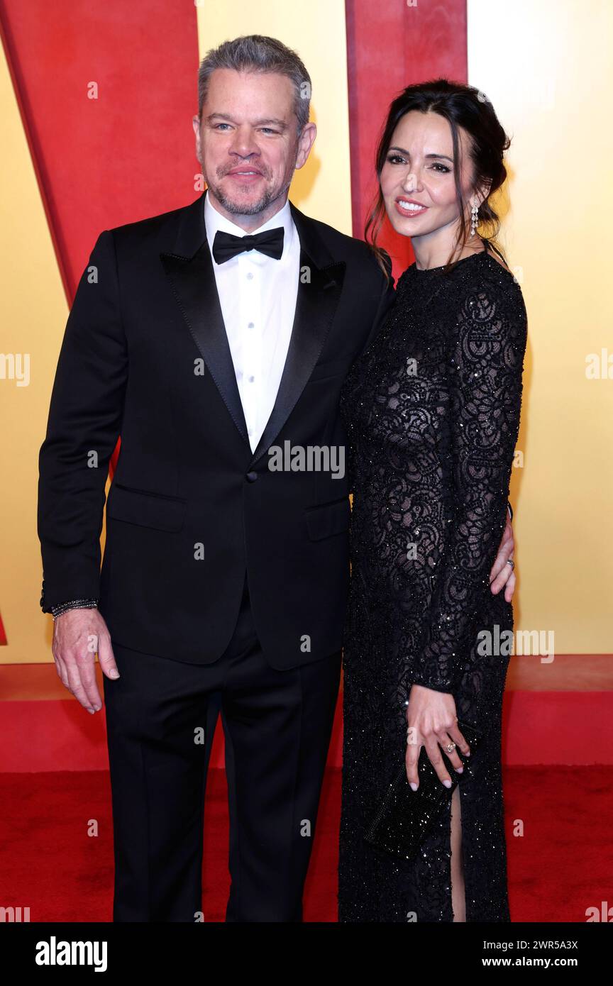 Matt Damon mit Ehefrau Luciana Barroso bei der Vanity Fair Oscar Party 2024 anlässlich der 96. Oscar-Verleihung im Wallis Annenberg Center for the Performing Arts Beverly Hills, 10.03.2024 anni Foto Stock