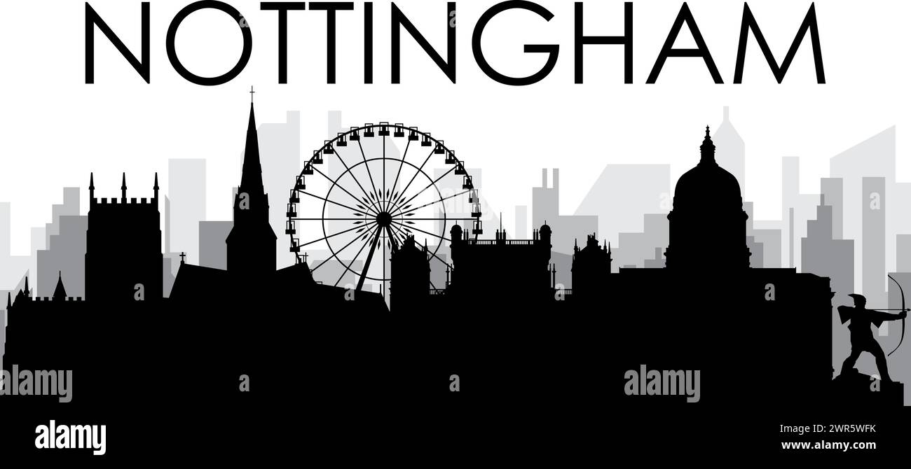 Panorama dello skyline cittadino di NOTTINGHAM, REGNO UNITO Illustrazione Vettoriale