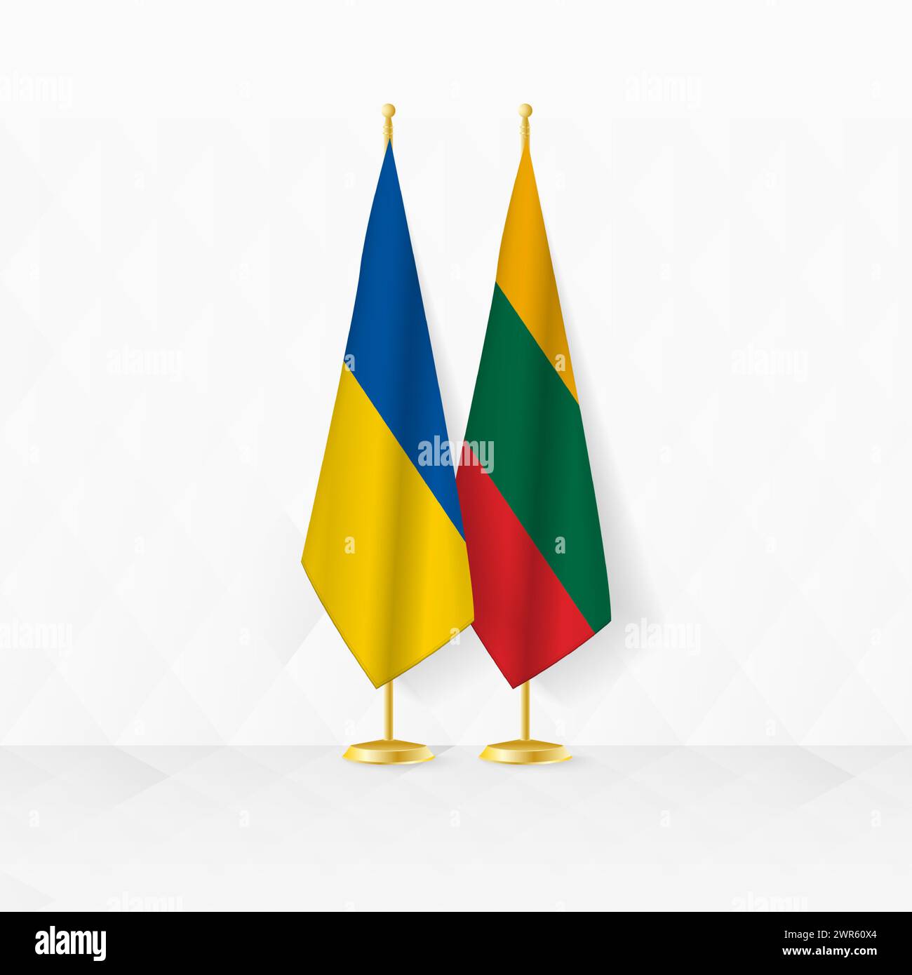Bandiere dell'Ucraina e della Lituania sul banco della bandiera, illustrazione per la diplomazia e altri incontri tra Ucraina e Lituania. Illustrazione vettoriale. Illustrazione Vettoriale