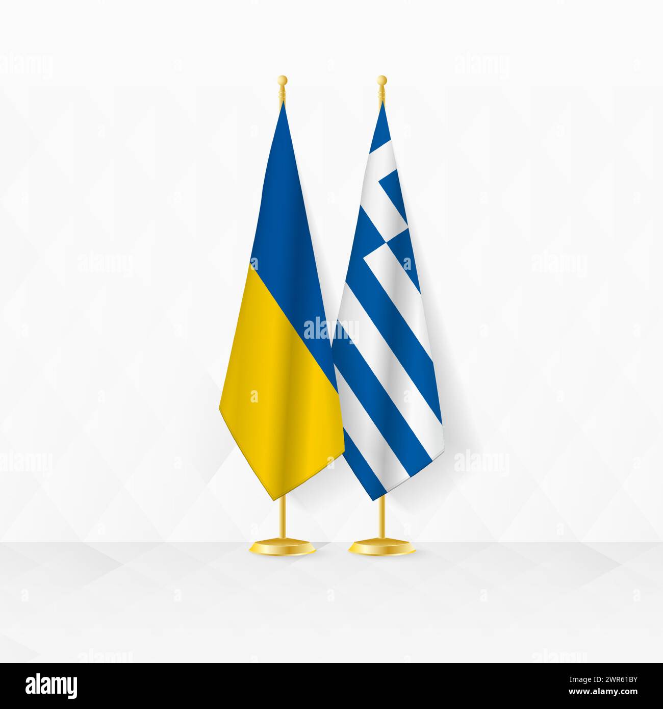 Bandiere Ucraina e Grecia sul banco di bandiera, illustrazione per diplomazia e altri incontri tra Ucraina e Grecia. Illustrazione vettoriale. Illustrazione Vettoriale