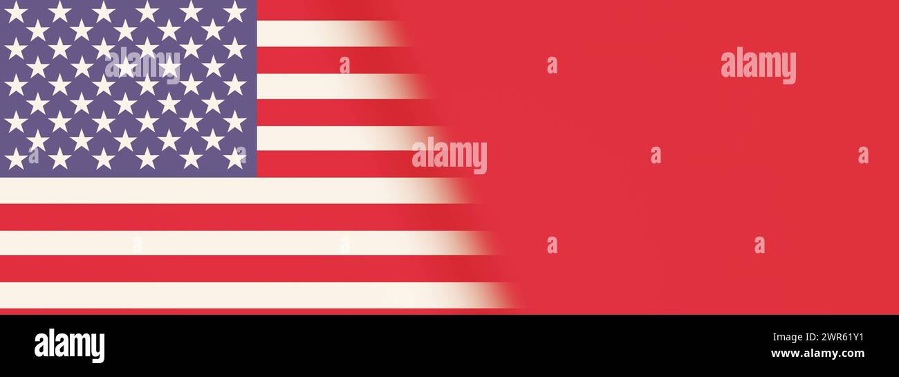 La bandiera degli Stati Uniti, a destra per aggiungere testo. Modello, bandiera USA, posizione a destra per aggiungere testo. Banner degli Stati Uniti, concetto. Illustrazione 3D. election usa25s01 us flag template red Foto Stock