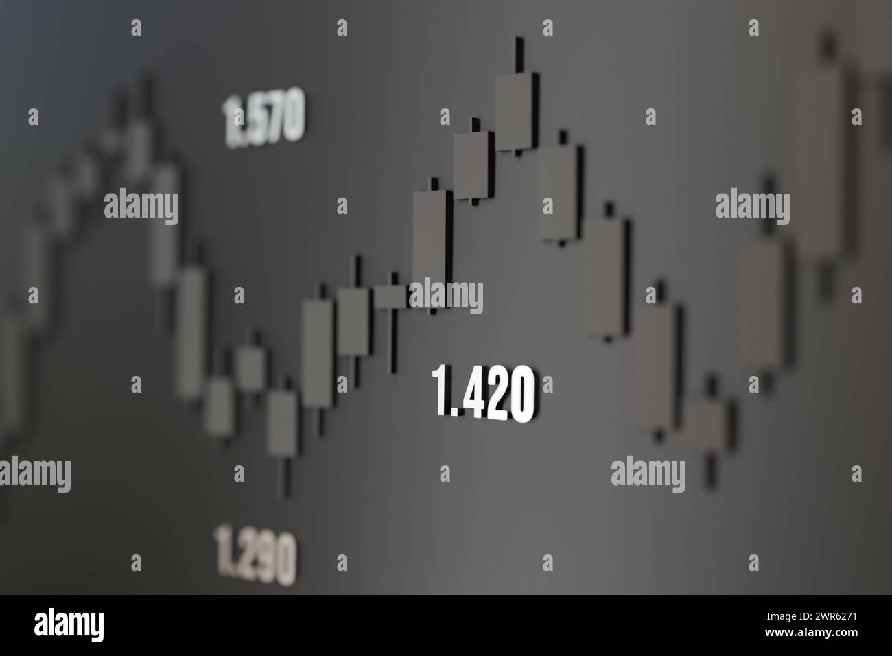 Grafico a stick di candele grigio astratto. Grafico a stick di candele grigio astratto, mercato azionario e borsa valori. Business, mercati finanziari, dati e concetto di trading. Foto Stock