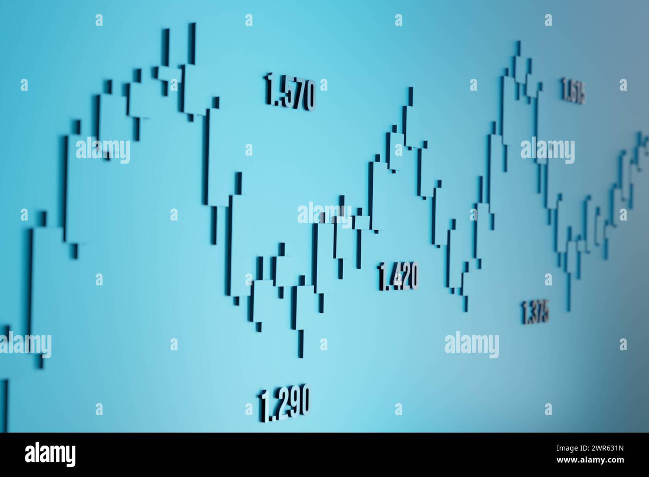 Tabella con stick di candele blu astratte. Grafico a stick di candele blu astratto, borsa valori e borsa valori. Business, mercati finanziari, dati e concetto di trading. Foto Stock