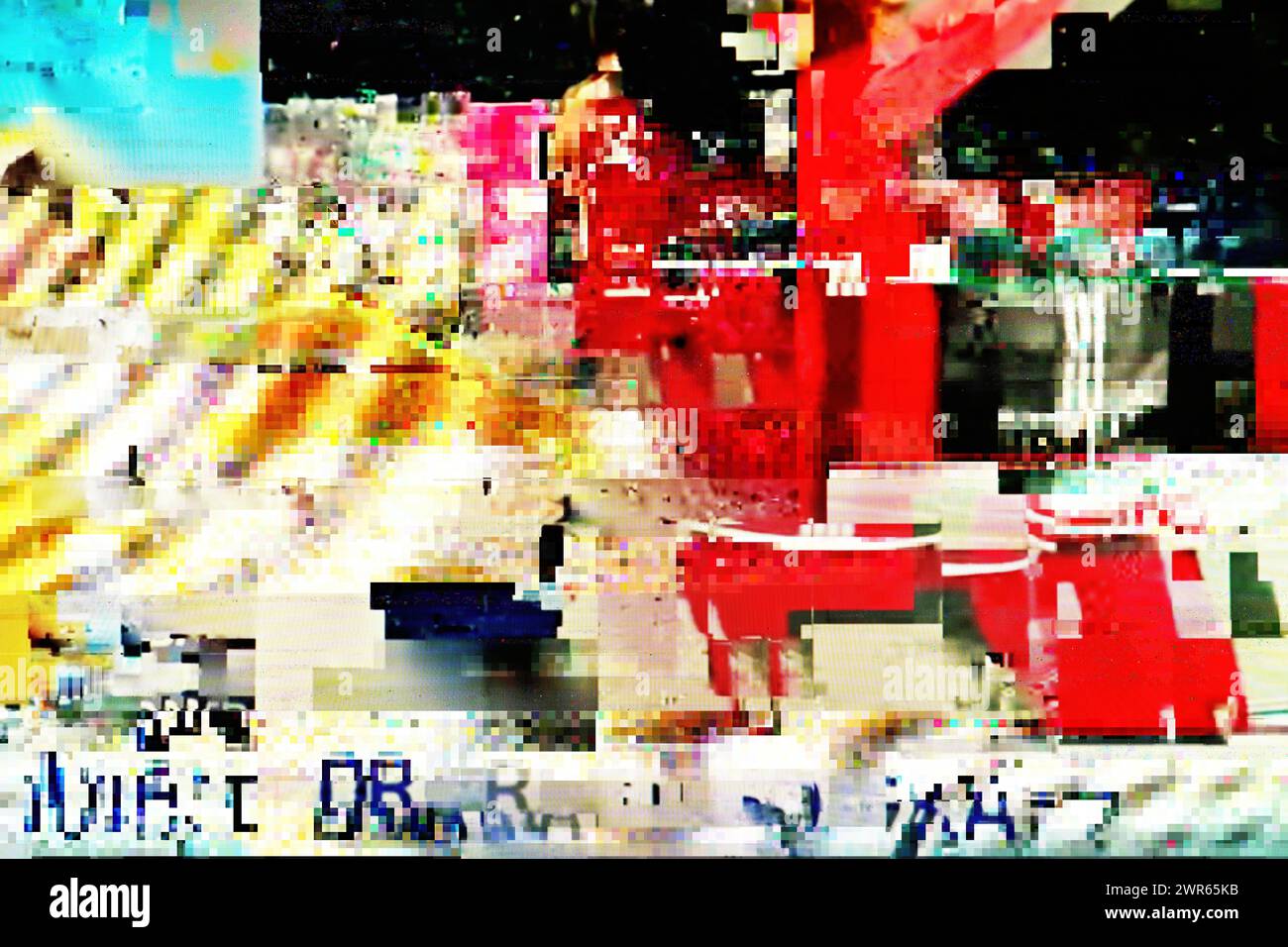 Sfondo glitch, schermo del dispositivo digitale con display glitch, malfunzionamento della tecnologia e concetto di errore Foto Stock