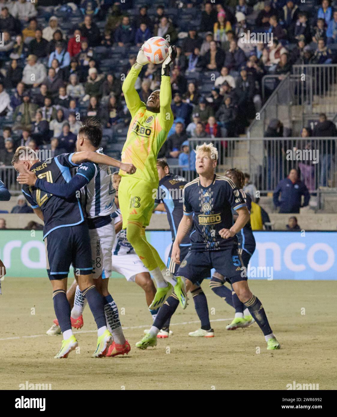 CHESTER, Pennsylvania, USA - 5 MARZO 2024 - Philadelphia Union vs. CF Pachuca al Subaru Park. (Foto di Paul J. Froggatt/FamousPixs/Alamy Stock Photo) Foto Stock