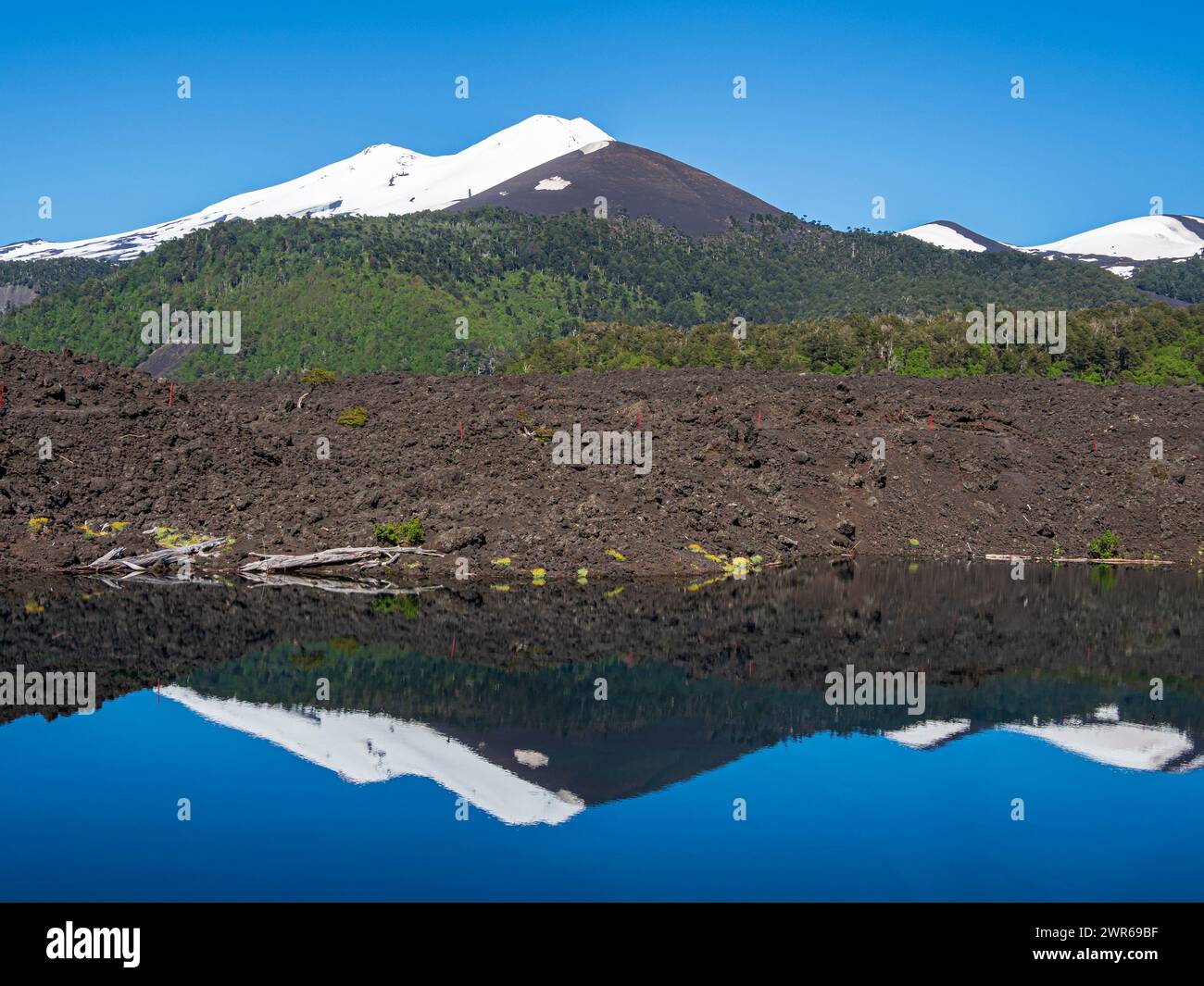 Vulcano Llaima, Parco Nazionale del Conguillio, lago Laguna Arcoiris, Cile Foto Stock