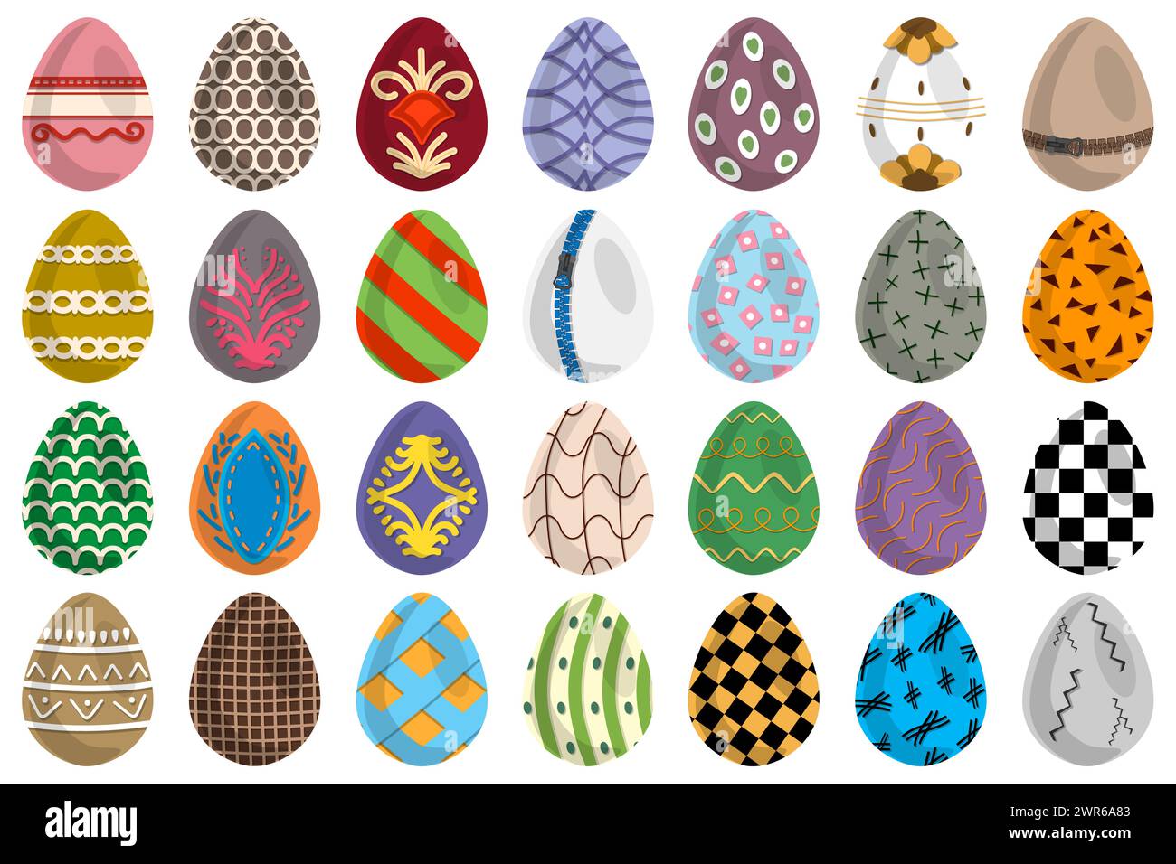 Illustrazione delle festività a tema di Pasqua con la caccia alle uova colorate e luminose, set composto da caccia a diverse uova di Pasqua, caccia al set del bellissimo Oriente Illustrazione Vettoriale