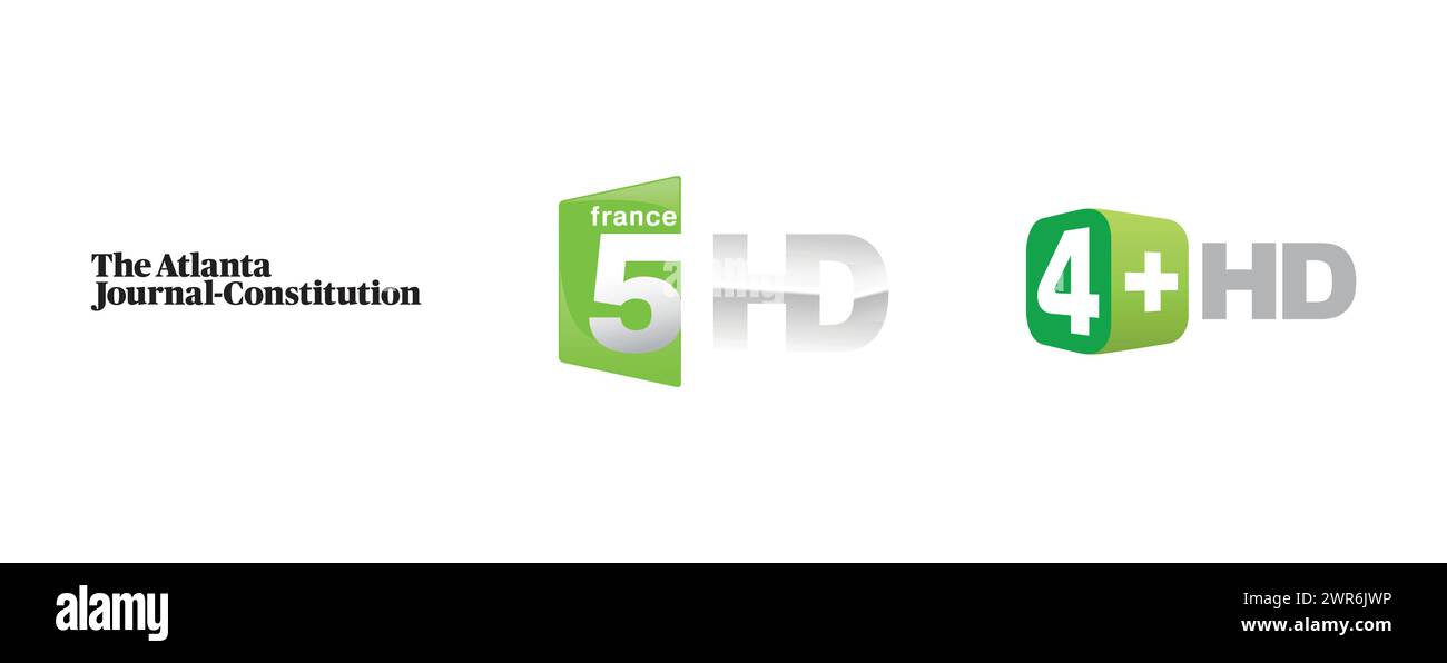 France 5 HD, The Atlanta Journal Constitution, 4Plus HD. Collezione di logo del marchio vettoriale. Illustrazione Vettoriale