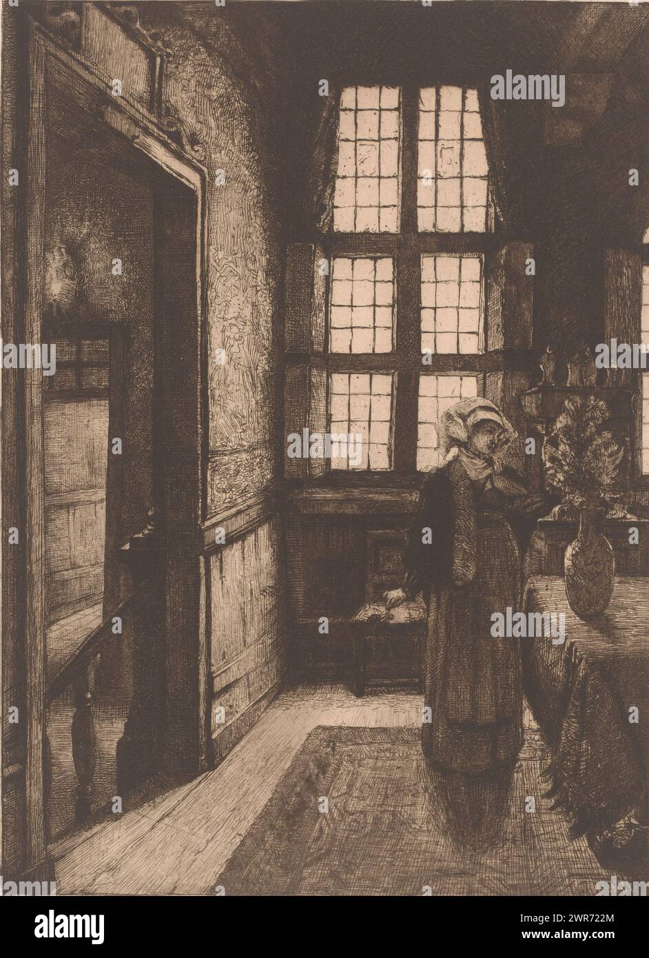Lady in un interno dispone fiori, stampatore: Léon Brunin, 1886, carta, incisione, altezza 360 mm x larghezza 239 mm, stampa Foto Stock
