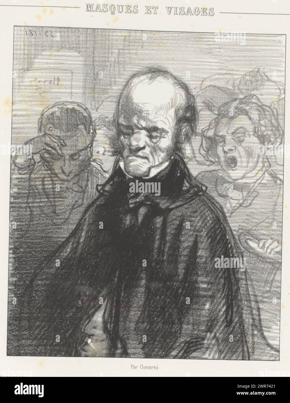 Padre ascolta il pianoforte di sua figlia che suona tra il pubblico, le morceau de ma fille (titolo sull'oggetto), pianoforte (titolo della serie), Masques et Visages. Piano! (Titolo della serie su oggetto), questa stampa fa parte di un album., stampatore: Paul Gavarni, stampatore: Joseph Rose Lemercier, editore: Librairie Nouvelle, Parigi, 1853, carta, altezza 378 mm x larghezza 275 mm, stampa Foto Stock