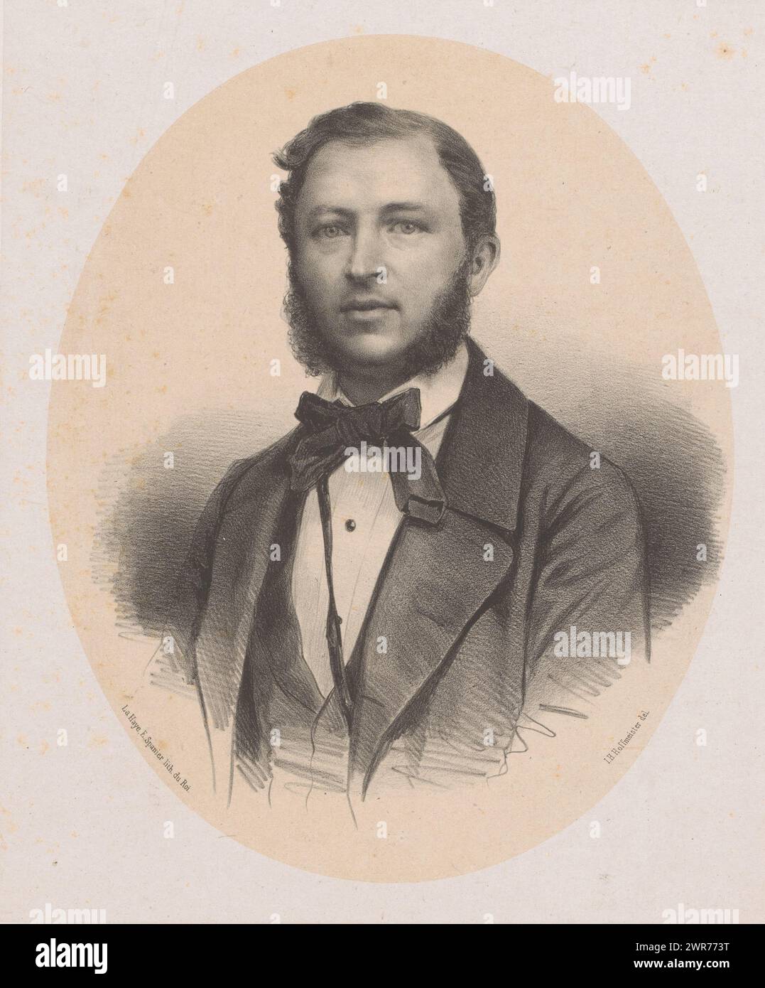 Ritratto di H. de Booy, stampatore: Johan Hendrik Hoffmeister, stampatore: Koninklijke Steendrukkerij van E. Spanier, stampatore: Paesi Bassi, stampatore: L'Aia, c. 1851 - c. 1883, carta, altezza 520 mm x larghezza 355 mm, stampa Foto Stock