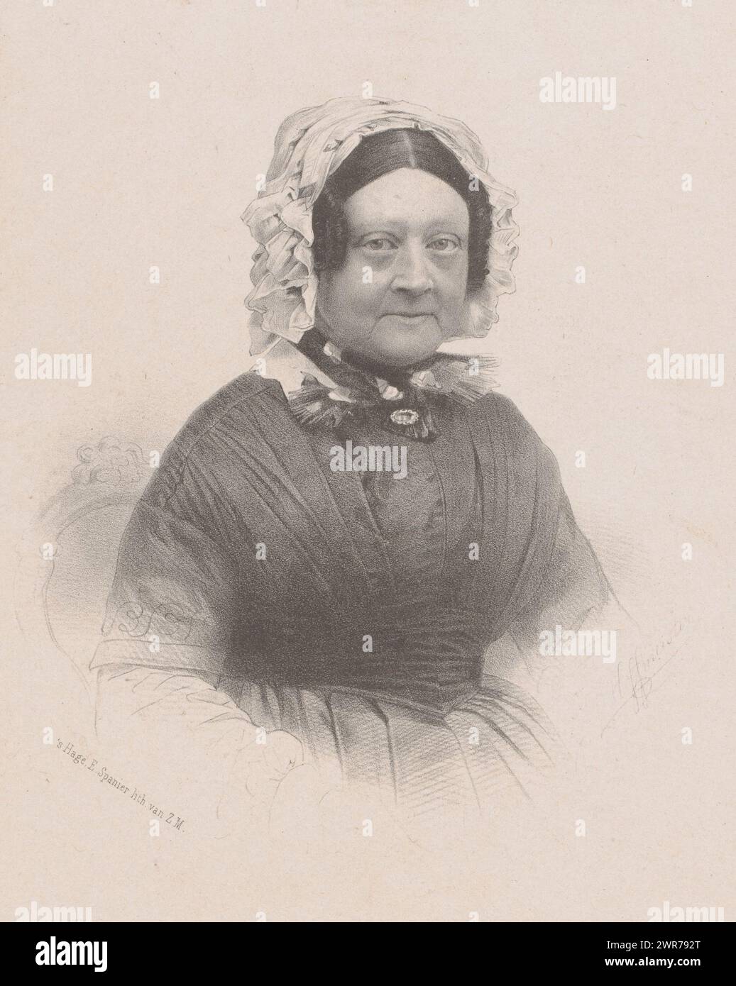 Ritratto della signora Taets van Amerongen-Knobelsdorff, stampatore: Johan Hendrik Hoffmeister, stampatore: Koninklijke Steendrukkerij van E. Spanier, stampatore: Paesi Bassi, stampatore: L'Aia, 1851 - c. 1883, carta, altezza 440 mm x larghezza 305 mm, stampa Foto Stock