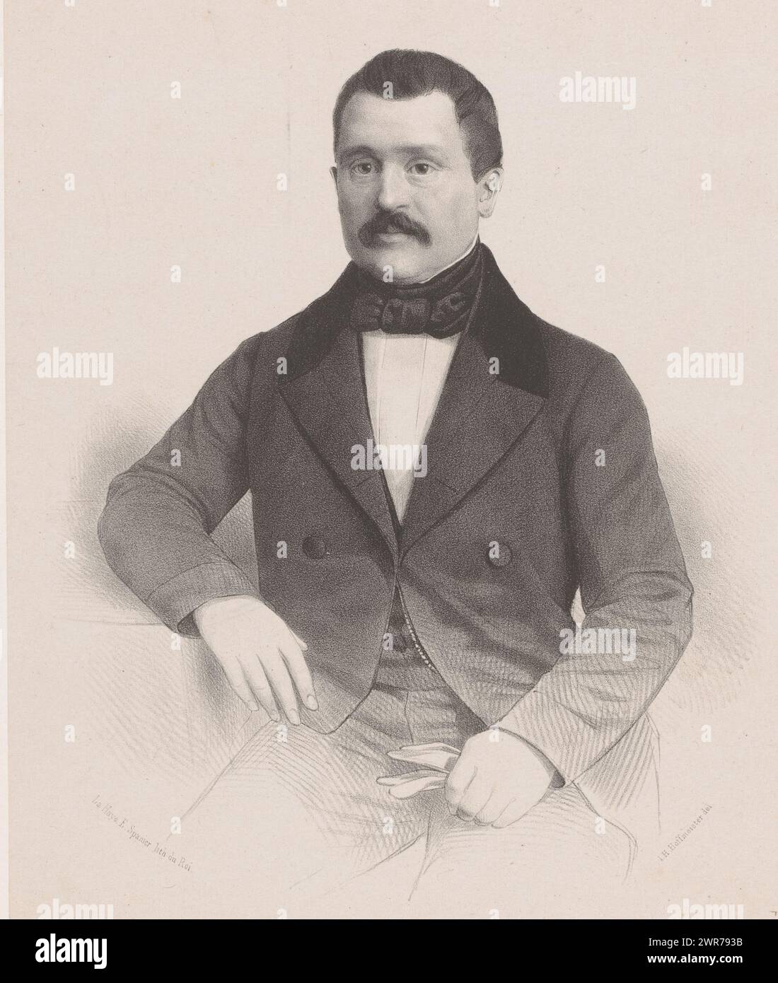 Ritratto di André Salmon, stampatore: Johan Hendrik Hoffmeister, stampatore: Koninklijke Steendrukkerij van E. Spanier, stampatore: Paesi Bassi, stampatore: L'Aia, c. 1851 - 1883, carta, altezza 455 mm x larghezza 320 mm, stampa Foto Stock