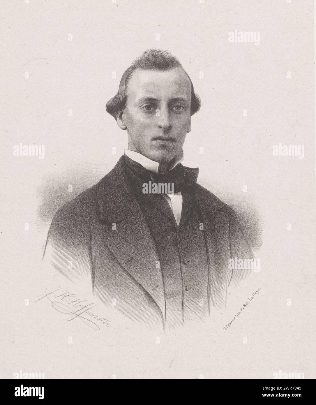 Ritratto di un uomo sconosciuto, tipografo: Johan Hendrik Hoffmeister, tipografo: Koninklijke Steendrukkerij van E. Spanier, tipografo: Paesi Bassi, tipografo: L'Aia, 1851 - c. 1883, carta, altezza 420 mm x larghezza 295 mm, stampa Foto Stock