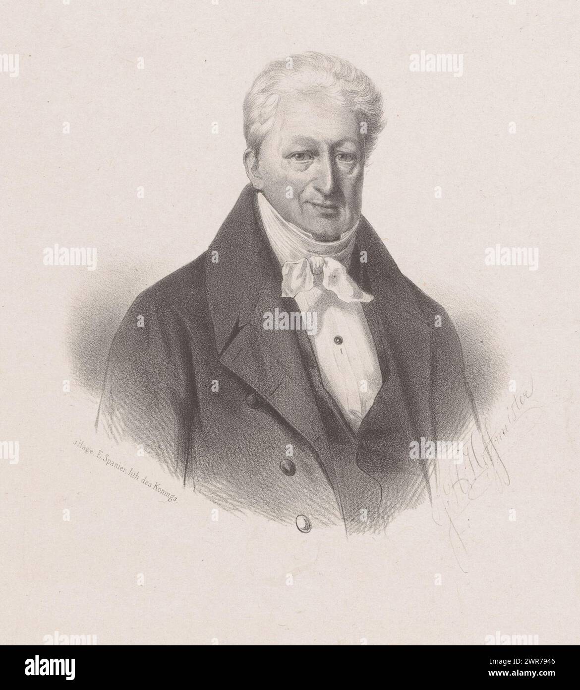 Ritratto di un uomo sconosciuto, tipografo: Johan Hendrik Hoffmeister, tipografo: Koninklijke Steendrukkerij van E. Spanier, tipografo: Paesi Bassi, tipografo: L'Aia, 1851 - c. 1883, carta, altezza 460 mm x larghezza 311 mm, stampa Foto Stock