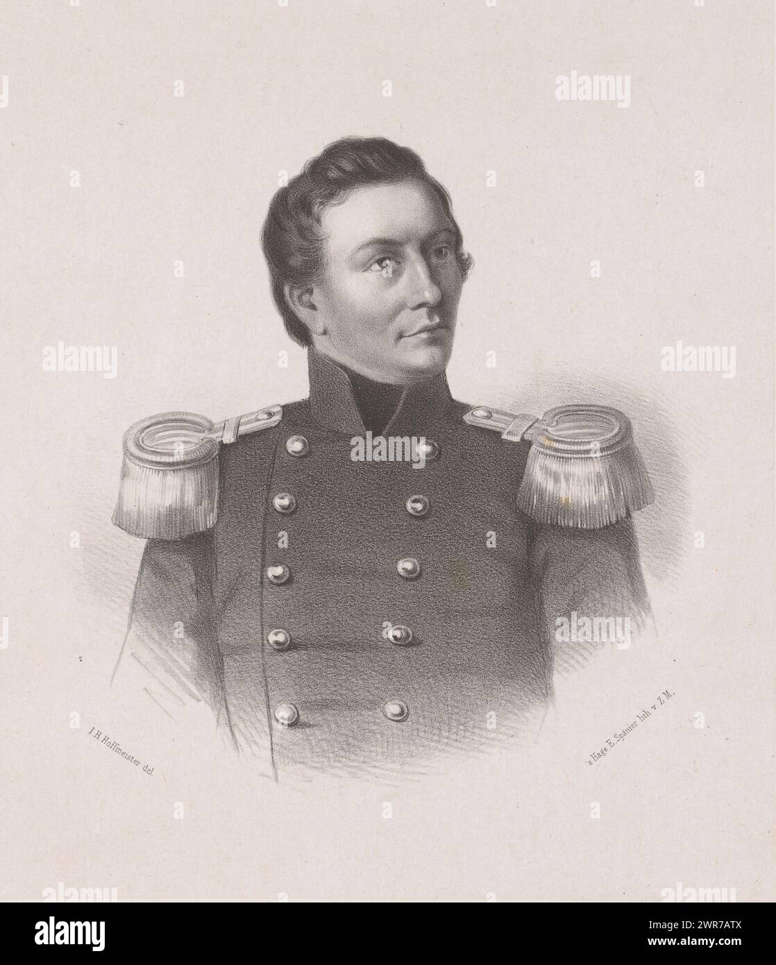 Ritratto di P.C.L. Eikendal, stampatore: Johan Hendrik Hoffmeister, stampatore: Koninklijke Steendrukkerij van E. Spanier, stampatore: Paesi Bassi, stampatore: L'Aia, c. 1851 - c. 1883, carta, altezza 355 mm x larghezza 275 mm, stampa Foto Stock