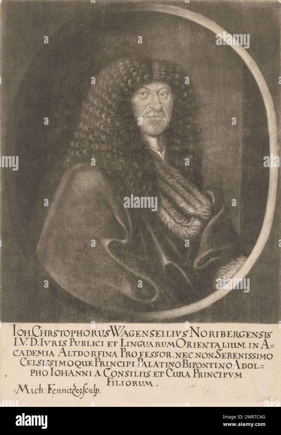 Ritratto di Johann Christoph Wagenseil, con didascalia in latino., stampatore: Michael Fennitzer, 1651 - 1702, carta, altezza 251 mm x larghezza 177 mm, stampa Foto Stock