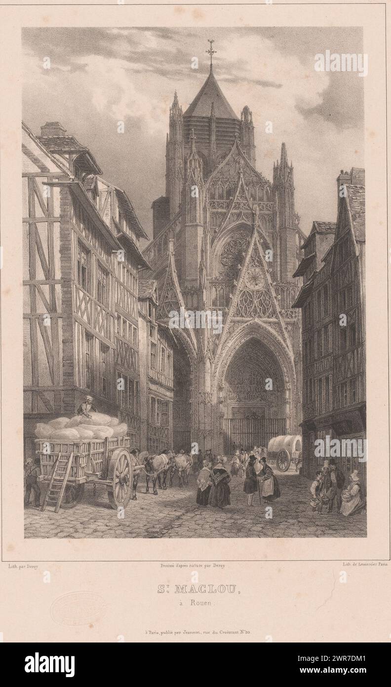 Vista della chiesa di Saint-Maclou a Rouen, St Maclou à Rouen (titolo sull'oggetto), Views in France (titolo della serie), la France (titolo della serie sull'oggetto), print maker: Isodore-Laurent Deroy, after drawing by: Isodore-Laurent Deroy, printer: Benard Lemercier & Cie, print maker: Paris, after drawing by: Rouen, printer: Paris, publisher: Paris, 1834, paper, altezza 433 mm x larghezza 289 mm, stampa Foto Stock