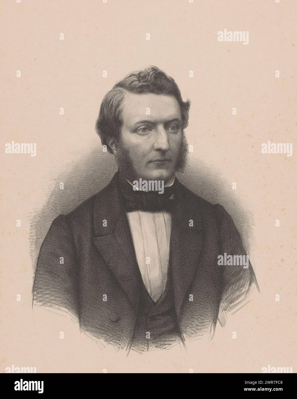 Ritratto di Abraham Kuenen, sotto il ritratto la firma della sitter., tipografo: Johan Hendrik Hoffmeister, tipografo: Jan Dam Steuerwald, tipografo: Paesi Bassi, tipografo: L'Aia, 1843 - c. 1863, carta, altezza 508 mm x larghezza 378 mm, stampa Foto Stock